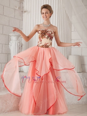 Pink Strapless Printed Floor-length Layers Butterfly Prom Dress