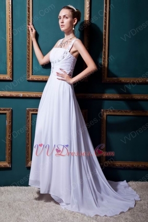 Inexpensive Straps Square Zipper White Chiffon Bride Dress