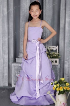 Lavender A-line Straps Brush Bubble Skirt Flower Girl Dress With Belt