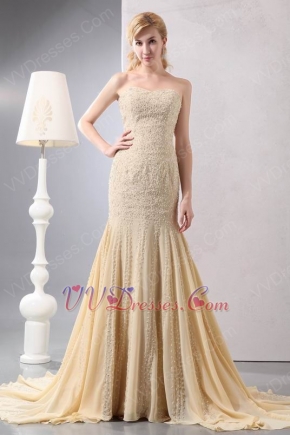 Exclusive Beaded Mermaid Champagne Unique Evening Dress
