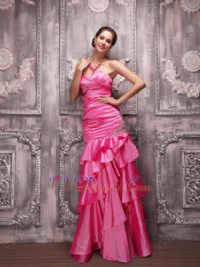 Hot Pink Sweet heart Layers Evening Dress With Beading