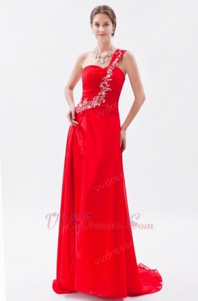 Pretty Strapless Sweep Train Scarlet Chiffon Prom Dress Online