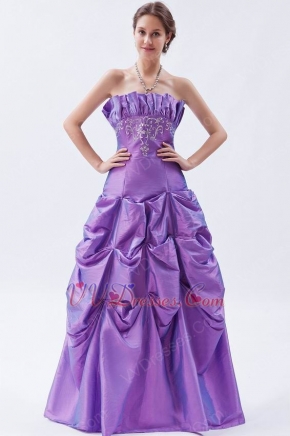 Cheap Strapless Blue Violet Taffeta Prom Dress With Embroidery