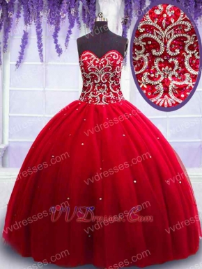 Puberty Floor Length Court Ball Gown Adorned Sparkle Puffy Tulle Skirt