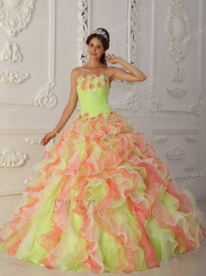 Organza Multi-Color Quinceanera Dress With Ruffles Skirt