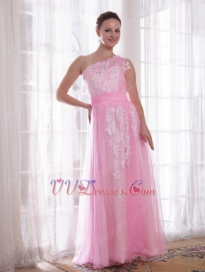 One Shoulder Appliqued Skirt Pink Lady In Prom Party Dress