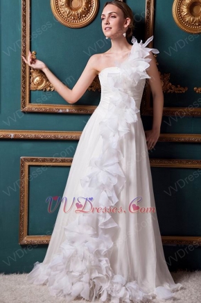 Popular One Shoulder Cascade Ruffle Ivory Wedding Bridal Dress