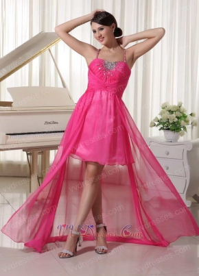 Top Seller Hot Pink Spaghetti Straps High-low Dress Girls Wear Short and Long Skirt