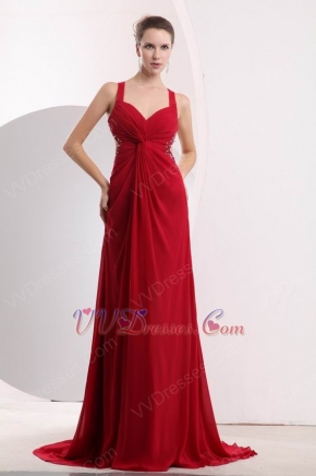 Straps Criss Cross Wine Red Evening Dress Made By Chiffon