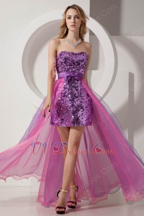 Ablaze High-Low Purple Sequin Pink Business Cocktails Dress