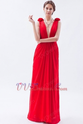 Sexy Deep V-Neck Backless Red Evening Dress Gown