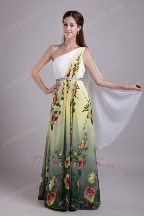 One Shoulder Floor-length Printed Different Prom Dress Exquisite