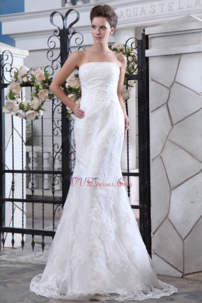 Slight Cheap Strapless Appliqued Trumpet Bridal Wedding Dress