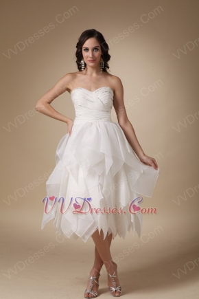 Unique Tea-length Cascade Skirt White Homecoming Dress