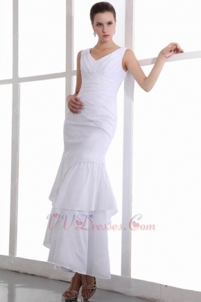 Straps V-Neck Ankle Length Layers White Quality Prom Dresses