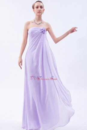 Elegant Flowers Decorate Empire Waist Lilac Chiffon Prom Girl Dress