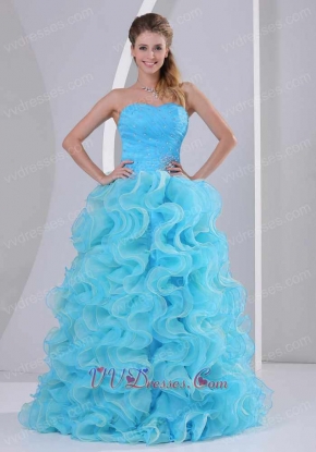 Aqua Blue Thick Ruffles Evening Bustle Dress Live out Girl's Dreams