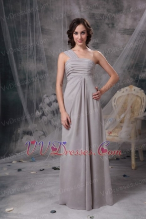 Gray Chiffon Bridesmaid Dress With One Shoulder Long Skirt lovely