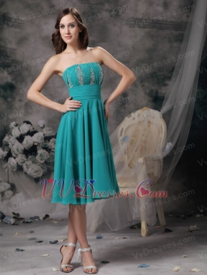 Empire Strapless Knee-length Turquoise Chiffon Prom Dress Knee Length Sexy