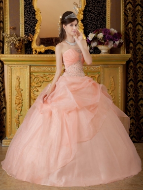 Orange Pink Dress to Quinceanera Party With Embroidery Bodice