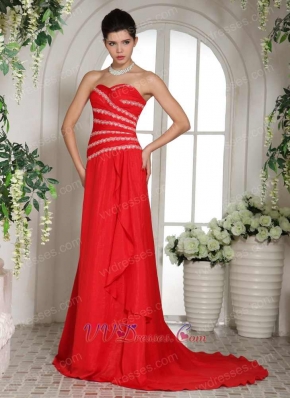 Radial Stripes Beading Red Chiffon Luxurious Prom Dress Wholesale