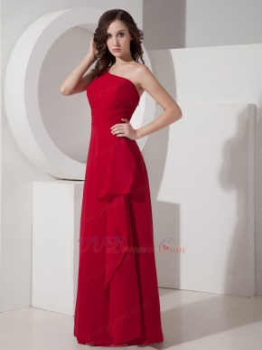 One Shoulder Wine Red Bridesmaid Dress Floor Length Skirt