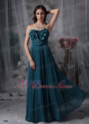 Peacock Blue Strapless Lady Wear Prom Chiffon Dress Inexpensive