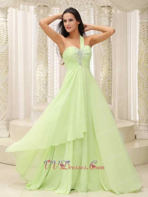 Mature Single Shoulder Fresh Leaves Chiffon Gathering Dress Formal