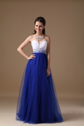 Sweetheart Floor Length Royal Blue Tulle Dress For Evening