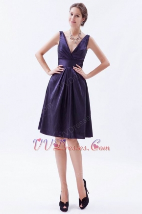 V-Neck Purple Taffeta Homecoming Short Mini Dresses