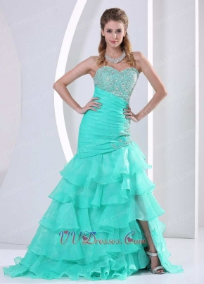 Radial Beaded Waist Layers Skirt Aque Blue Quinceanera Ceremony Gown Show Leg