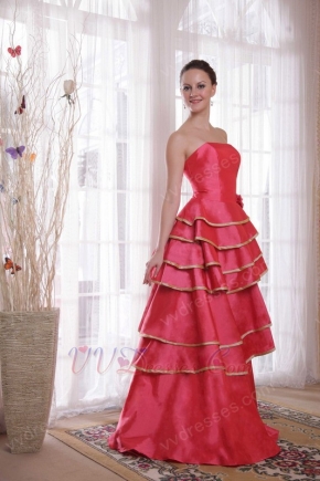 Deep Pink Layers Skirt With Bordure Prom Dress Cheap
