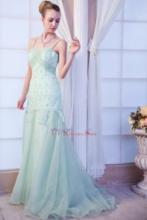 Pretty Mermaid Sweep Train Light Green Lace Prom Dress Online