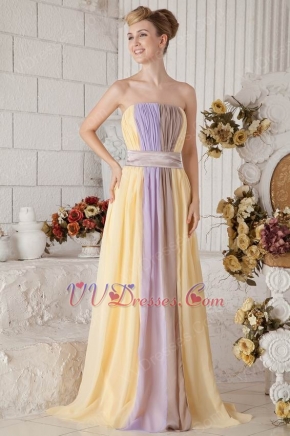 New Style Strapless Colorful Contrast Color Chiffon Prom Dress