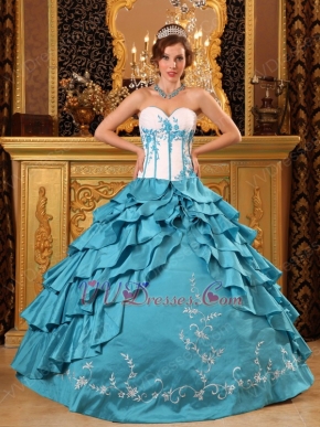 Layers Skirt Teal Blue Floor Length Quinceanera Dress