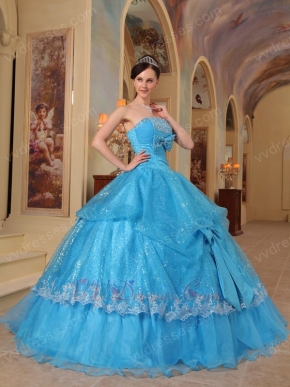 Sequins Fabric Azure Quinceanera Party Dress With Bowknot