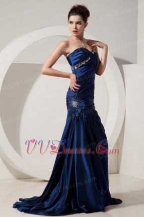 Mermaid Navy Blue Taffeta Dress For Lady Prom Wear 2014 Inexpensive
