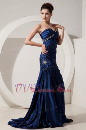 Mermaid Navy Blue Taffeta Dress For Lady Prom Wear 2014 Inexpensive