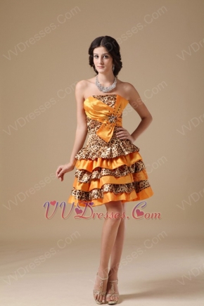 Sun Orange Leopard Fabric Layers Skirt Sweet 16 Dress