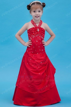 Beautiful Halter A-line Wine Red Taffeta Infant Flower Girl Dress