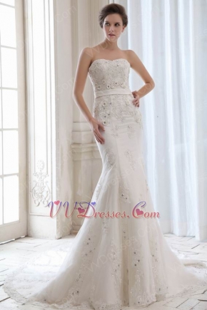 Sweetheart Crystals Trumpet Cathedral Wedding Bridal Dress Petite