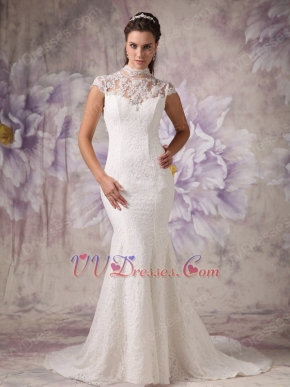 Modest Trumpet High Neck Lace Wedding Dress For Sale