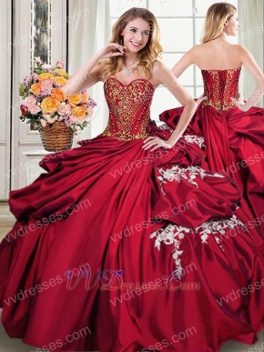 Floor Length Bubble Cake Quinceanera Ball Gown Light Wine Red With Gold Detail