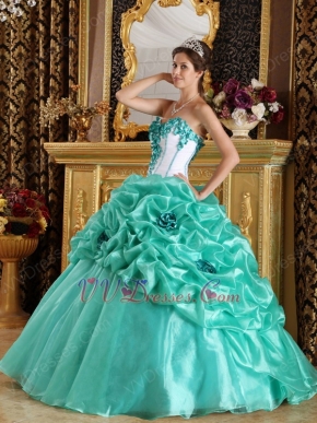 Turquoise Blue Quinceanera Dress With Hand Made Flowers