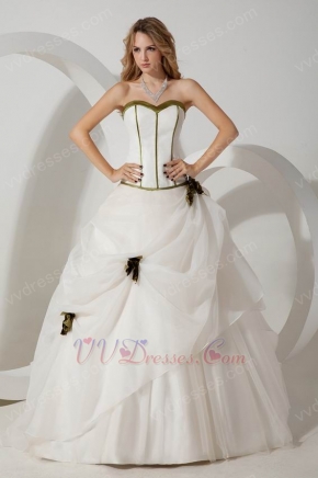 Hot Sell White Prom Quinceanera Dress With Olive Green Flowers