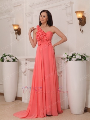 One Shoulder Watermelon Chiffon Skirt New Prom Dress With Drapping