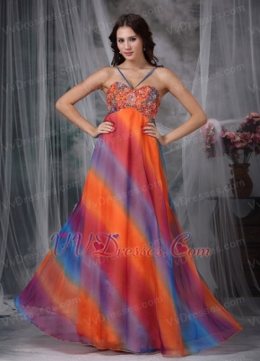 Colorful Straps Floor-length Chiffon Prom Dress Printed Inexpensive