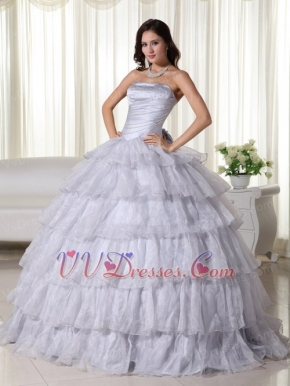 Gray Strapless Layers Puffy Skirt Dress For Quinces 2014 Like Princess