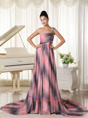 Simple Stripe Ombre Color Chiffon One Shoulder Prom Dress Special