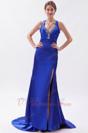 Sexy Backless Lady Favorite Mineral Blue Split Evening Dress